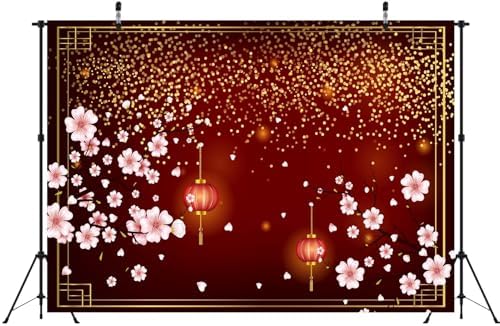 BELECO 15x10ft Fabric Chinese New Year Backdrop Lunar New Year Decorations Pink Cherry Blossoms Red Lanterns Spring Festival Background Party Decorations Banner Holiday Photoshoot Studio Props - Image 4