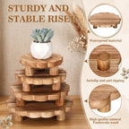 Rtteri 4 Pcs Scalloped Wooden Risers Rustic Bathroom Decoration Mini Scalloped Stand Tray for Display Round Wooden Pedestal Stand Set 5/6/7/8 Inch for Home Bathroom Counter Kitchen Tiered Tray Decor - Image 3