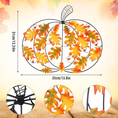 Wesiti 2 Pcs Metal Fall Pumpkin Wall Decor 14" Welcome Pumpkins Fall Sign Metal Farmhouse Autumn Vintage Leaf Wall Art Hanging Rustic Room Decor for Autumn Harvest Holiday Indoor Outdoor - Image 3
