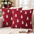 MIULEE Christmas Decorative Chenille Throw Pillow Covers, 18x18 Inch, Red White Tree, Set of 2 Cute Trees with Plaid Patterns Pillows for Sofa Couch Bedroom Chair Xmas Home Decor by MIULEE