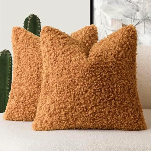 Foindtower Decorative Fuzzy Faux Fur Throw Pillow Covers 24x24 Inch Orange by Foindtower