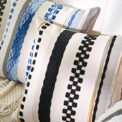 Aeckself Boho Throw Pillow Covers 18x18 Inch Set of 2, Farmhouse Decorative Striped Square Pillow Covers Chenille Tufted Pillow Cases Accent Neutral Pillowcase for Living Room Couch Bed, Black - Image 3