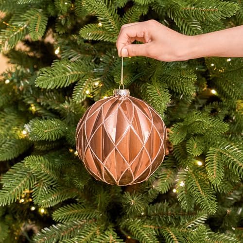 JORNOY Christmas Balls Ornaments Set, 6 inch/150mm Extra Large Shatterproof Plastic Hanging Bulbs for Xmas Tree Decorations Holiday Party with String, 4 Pack-Brown - Image 3