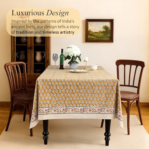 CPC Yellow Citrine Block Print 100% Cotton Rectangle Tablecloth 54x54 Inch - Image 2
