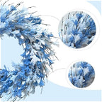 22inch Artificial Forsythia Flower Wreath Spring Summer Fall Wreath Silk Leaves for Front Door Porch Farmhouse Patio Garden Home Decor (Blue) - Image 2
