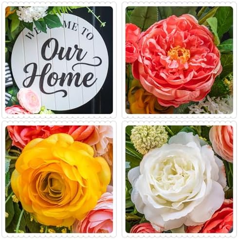 Spring Summer Wreaths for Front Door 24 Inch, Half Moon Wreath with Peony, Rose & Dalia, Outdoor Spring Wreaths for Front Door Outside, Summer Wreath for Front Door Farmhouse Welcome Sign Door Decor - Image 4