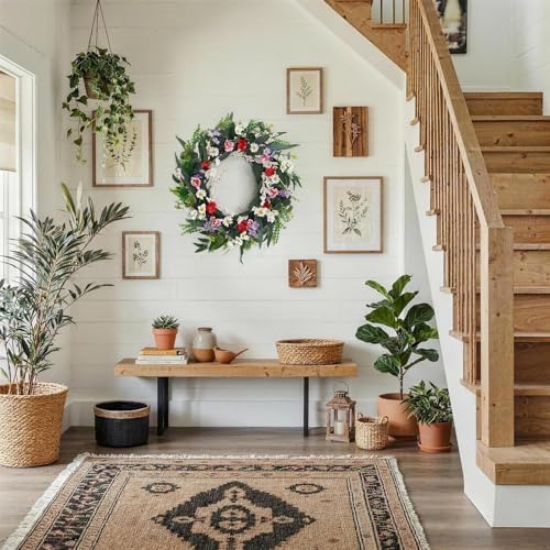 Garvee 20 Inch Artificial Spring Flower Wreath for Front Door - Image 2