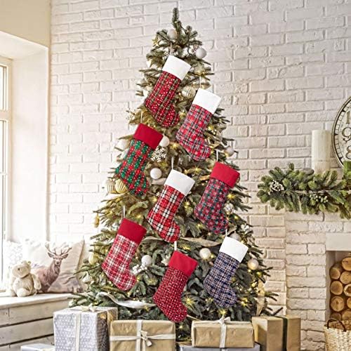 LUBOT 6 Pack Christmas Stocking(20inch) Plaid Snowflake Canvas Fireplace Hanging Xmas Stockings for Family Decorations Holiday Party Decor - Image 5