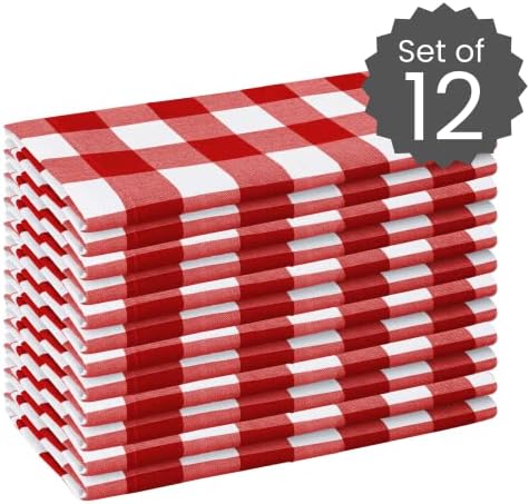Cotton Clinic Set of 12 Cloth Napkins Gingham Check 100% Cotton 20x20 inches - Soft Durable Washable - Ideal for Events Wedding Christmas Easter - Perfect Everyday Use Table Dinner Napkins Red White - Image 2