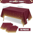 Tegeme 12 Pcs Maroon, Gold Plastic Tablecloths Burgundy Table Cloths Party - Image 3