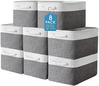 meekoo 8 Pack Fabric Storage Bins Baskets, 15 x 11 x 9.5 in, Gray White by meekoo