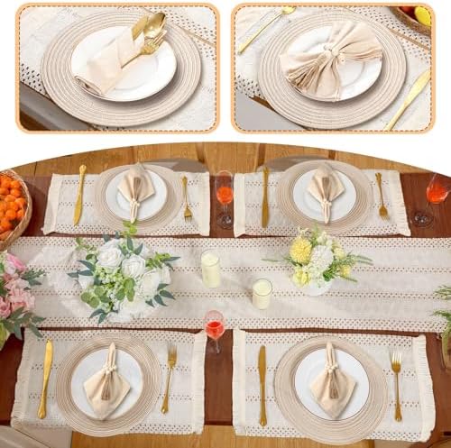 6 Sets Boho Place Mats Set Round Woven Placemats Table Decor - Image 5