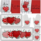 VitalCozy Set of 10 Valentine's Day Kitchen Towels Heart Kitchen Mats Oven Mitts and Pot Holders Set Absorbent Red Tea Hand Towels Valentine's Day Decorative Towel for Baking Cooking BBQ by VitalCozy