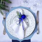 Set of 8 Cotton Linen Placemats, 15x15 Round Scalloped Cloth Table Mats, Embroidery Machine Washable, Wrinkle Resistance Fabric Place Mats for Wedding Summer Baby Shower Party Table Decor-Blue - Image 3