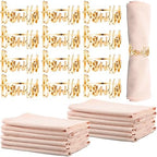 24 6 Set Gold Napkin Rings and Cotton Napkins Bismillah Letter Metal Napkin Buckles Dinner Cloth Napkins Muslim Table Decoration for Ramadan Party Islamic Holiday (Gold) by Sunnychicc