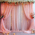 20x10ft Dusty Rose Tulle Backdrop Curtain with Lights String for Parites, Sheer Backdrop Curtains for Wedding Baby Shower Birthday Party Photo Shoot Decorations by Partisky