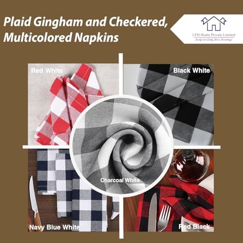LFH Home 100% Cotton Cloth Reusable Dinner Napkins Set of 12 Washable Soft Decorative Buffalo Plaid Gingham and Checkered Table Napkins for Holidays Wedding Farmhouse Decor 18x18 Inch-Charcoal & White - Image 5