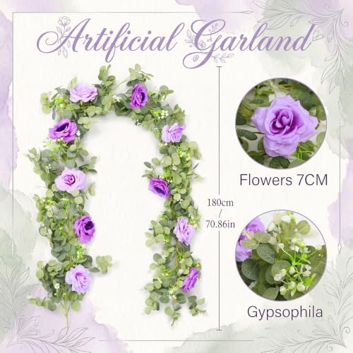 Canlierr 2 Pcs Large Mr & Mrs Sign with Artificial Flower Garland,Purple - Image 2