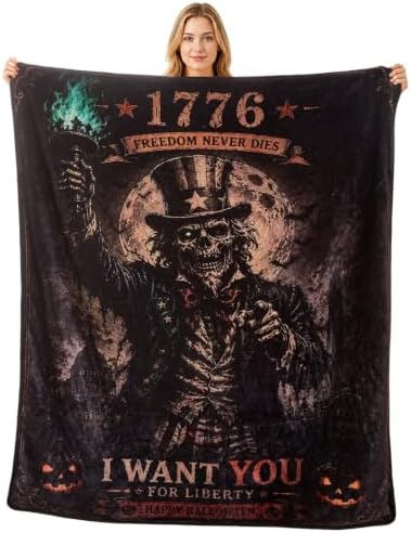 Halloween Blanket 50 x 60 in, Patriotic Skeleton 1776 Flannel Throw by Unknown