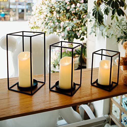 HPC Decor 3PCS Black Metal Candle Lanterns - 7in, 9in, 11in - Modern Farmhouse Decor for Home, Wedding, Party, Holiday - Image 3