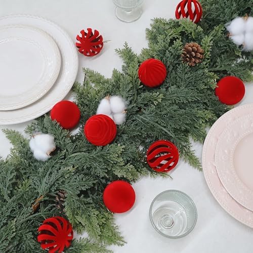 6In Large Red Velvet Christmas Ornaments Set,2Pcs Flocked Ornaments Balls - Image 6