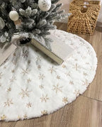 AOGU 60 Inch Sequin Faux Fur Christmas Tree Skirt Decoration for Merry Christmas Party White Plush Gold Sequin Snowflake Xmas Christmas Tree Skirt Decorations - Image 5