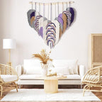 Amestrina Large Macrame Wall Hanging, Boho Chic Macrame Wall Decor, Bohemian Leaf Feather Macrame Wall Art, Handmade Macrame Wall Hanging Tapestry for Bedroom Living Room 31" Wx 31" L (Purple) - Image 4