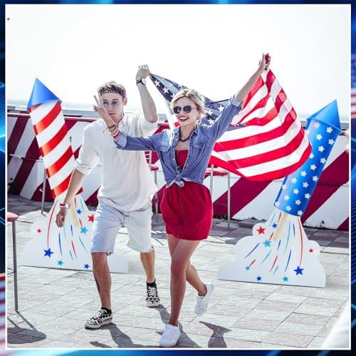 Bucherry 2 Pcs 55" x 34" Patriotic Rocket Cardboard Cutout Stand Ups Life Size Independence Day Theme Party Decoration Backdrop Photo Prop Stand Up for 250th Patriotic Day Party Decoration - Image 5