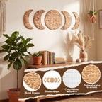 Leinuosen 5 Pcs Boho Moon Phase Wall Decor, Woven Water Hyacinth Hanging - Image 3
