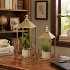 Decorative Candle Lanterns Indoor, 2 Pcs Gold Metal Lanterns with Candles - Image 4