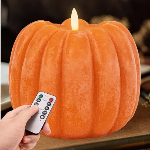 Fall Decorations for Home - Flickering Flameless Wax Pumpkin LED Candle by moredots