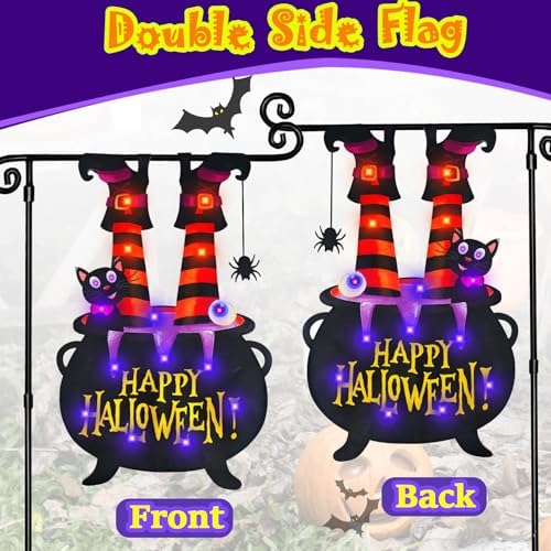 Halloween Lighted Garden Flag, Witch Feet Yard Decor, 12x18 in - Image 4