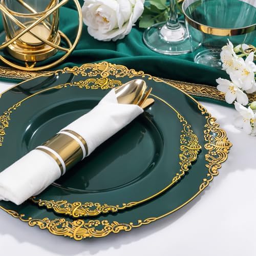 Nervure 175Pcs Green Plastic Plates, Disposable Party Plates for 25 Guests - Image 2
