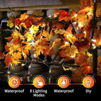 KASZOO 4 Pack Fall Maple Garland with 80 LED String Light- 5.8ft/Piece Artificial Fall Foliage Garland Autumn Decor for Home Wedding Party - Image 5