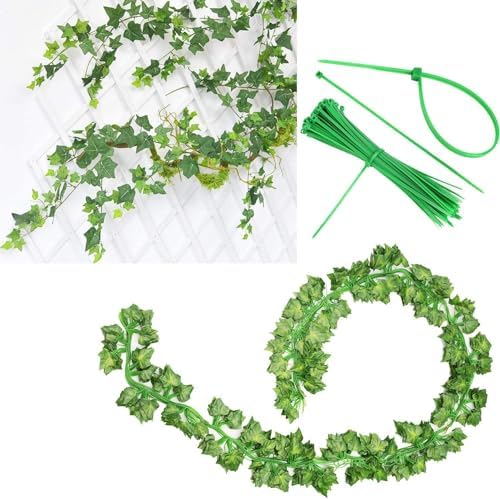 Comtelek Fake Vines for Room Decor 96PCS Artificial Ivy Garland with Clip 672FT Green Flowers Hanging Plants Faux Greenery Leaves Bedroom Aesthetic Decor for Home Garden Wall Wedding - Image 3