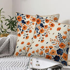 Fall Floral Velvet Pillow Covers 20x20 Set of 2, Burnt Orange Blue Autumn Colored Flower Seasonal Print Vintage Decorative Throw Pillowcases Holiday Farmhouse Cushion Cases Couch Sofa Bed Decor - Image 2