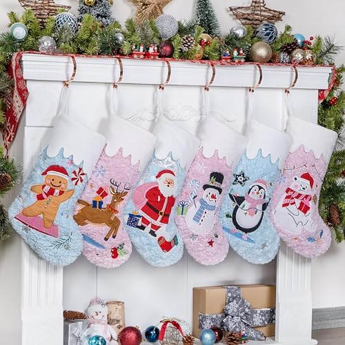 BHD BEAUTY Christmas Stocking Fluffy Pink and Blue Soft Faux Fur for Family Decorations Hanging Ornament for Xmas Holiday Party 6 Pack - Image 2