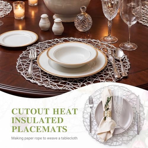 Threehoney Paper Braided Round Placemats, Set of 36, Silver, 13 in - Image 5