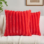 FUTEI Pack of 2 Faux Mink Fur Throw Pillow Covers 24x24 Inch, Red by FUTEI