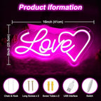 Love Neon Sign Wedding Neon Sign, Neon Heart Light for Wall Decor Engagement Personalized Gifts, Proposal Birthday Party Girls, Valentine's, Anniversary, Room Bathroom Decoration Gift - Image 3
