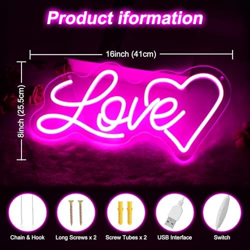 Love Neon Sign Wedding Neon Sign, Neon Heart Light for Wall Decor Engagement Personalized Gifts, Proposal Birthday Party Girls, Valentine's, Anniversary, Room Bathroom Decoration Gift - Image 3