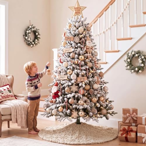 Civaner 48in Beige Snowflake Christmas Tree Skirt Faux Fur - Image 6