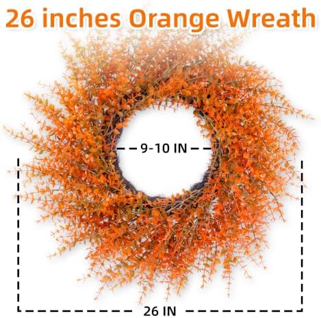26" Autumn Fall Wreath with Orange Eucalyptus Leaf for Front Door/Outdoor - Image 3
