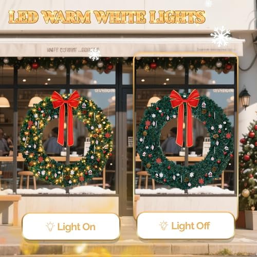 VINGLI 72 Inch Prelit Christmas Wreath Fence, Party Decor, Plug-in LED - Image 4