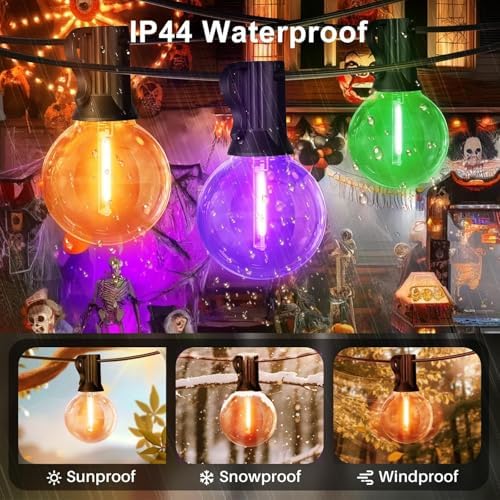 LAMPHOME Globe Outdoor Halloween String Lights, 4 Pack 26FT Patio Lights with 12+1 Edison Shatterproof Bulbs, Connectable Dimmable Waterproof for Backyard Porch Halloween Decor, Orange Green Purple - Image 3