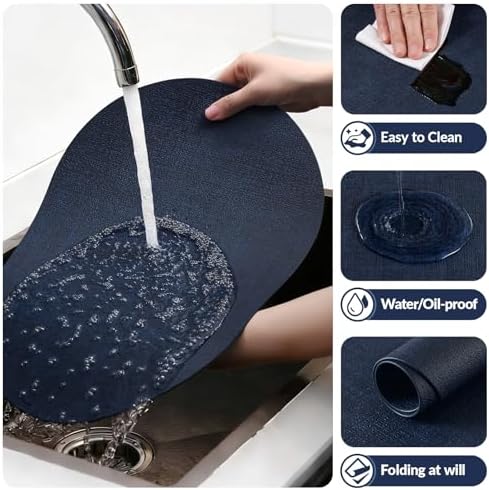 homing Heat Resistant Oval Placemats Set of 8, Navy - Image 5