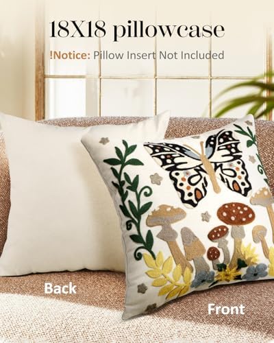 Embroidered Throw Pillow Covers 18x18 Inch - Set of 2 Summer Decorative Pillow Covers with Zipper Aesthetic Cute Design Throw Pillowcases for Couch Sofa Bed, Butterfly Moon - Image 4