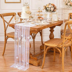 Fanqisi White Pearl Table Runner Floral Tulle Gauze Runner 10FT 4 Pack - Image 4