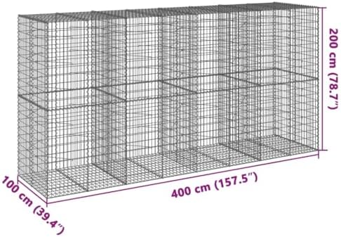 vidaXL Gabion Basket with Cover 157.5"x39.4"x78.7" Galvanized Iron - Image 3
