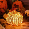Gold Mercury Glass Pumpkin Light with 2 Lighting Modes and 6-Hour Timer, 5.5 x 6 Inch Battery Operated Fall Decor for Thanksgiving and Christmas Table Centerpiece by HvFun